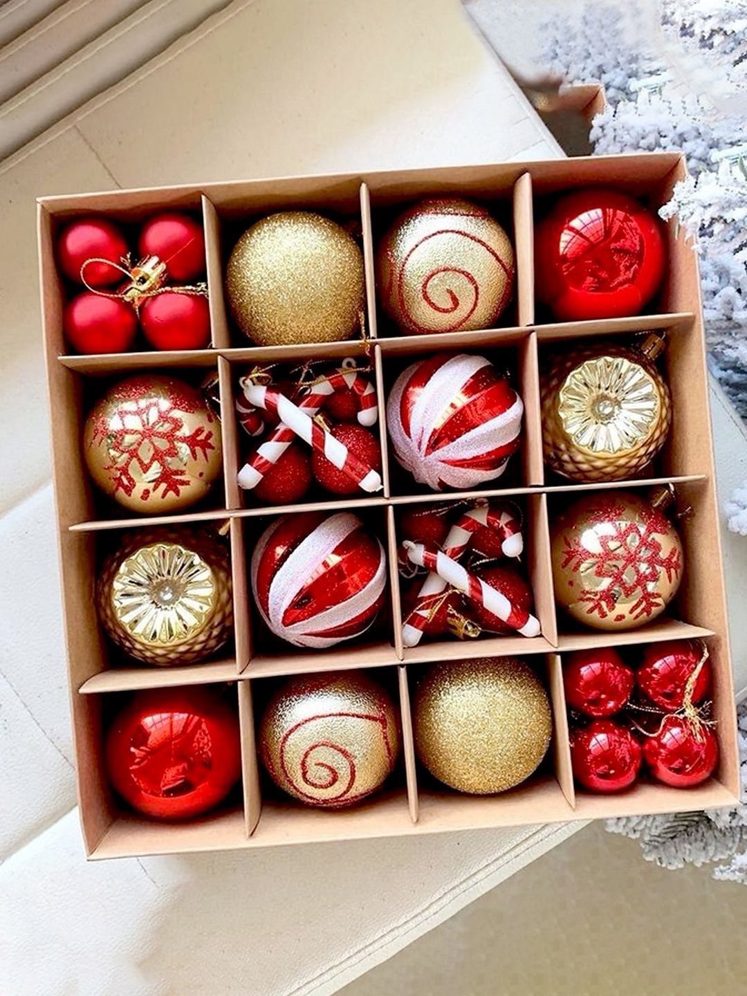 Little Surprise Box 40pcs Candy Canes Red & Gold Christmas Tree Balls Decoration Set
