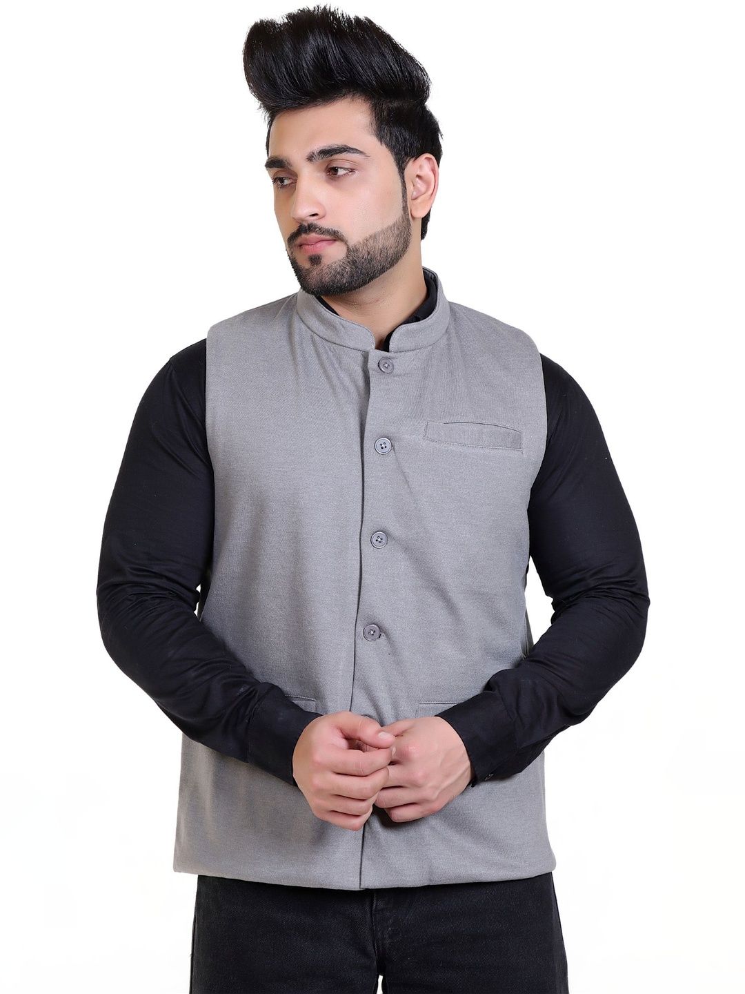 STARFOX Men Fleece Woven Nehru Jacket