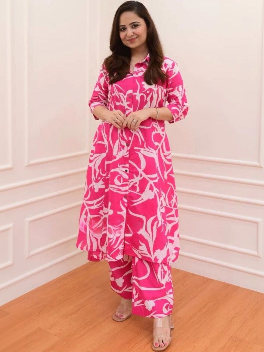 LERIYA FASHION Printed Shirt Collar Tunic & Trousers Co-Ords