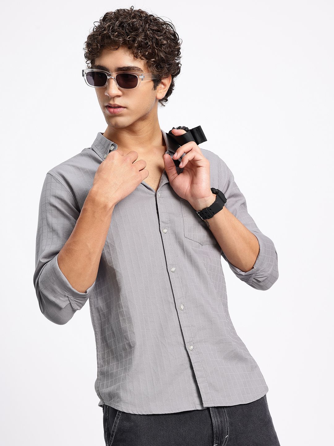 Aeropostale Pure Cotton Self Design Checked Casual Shirt