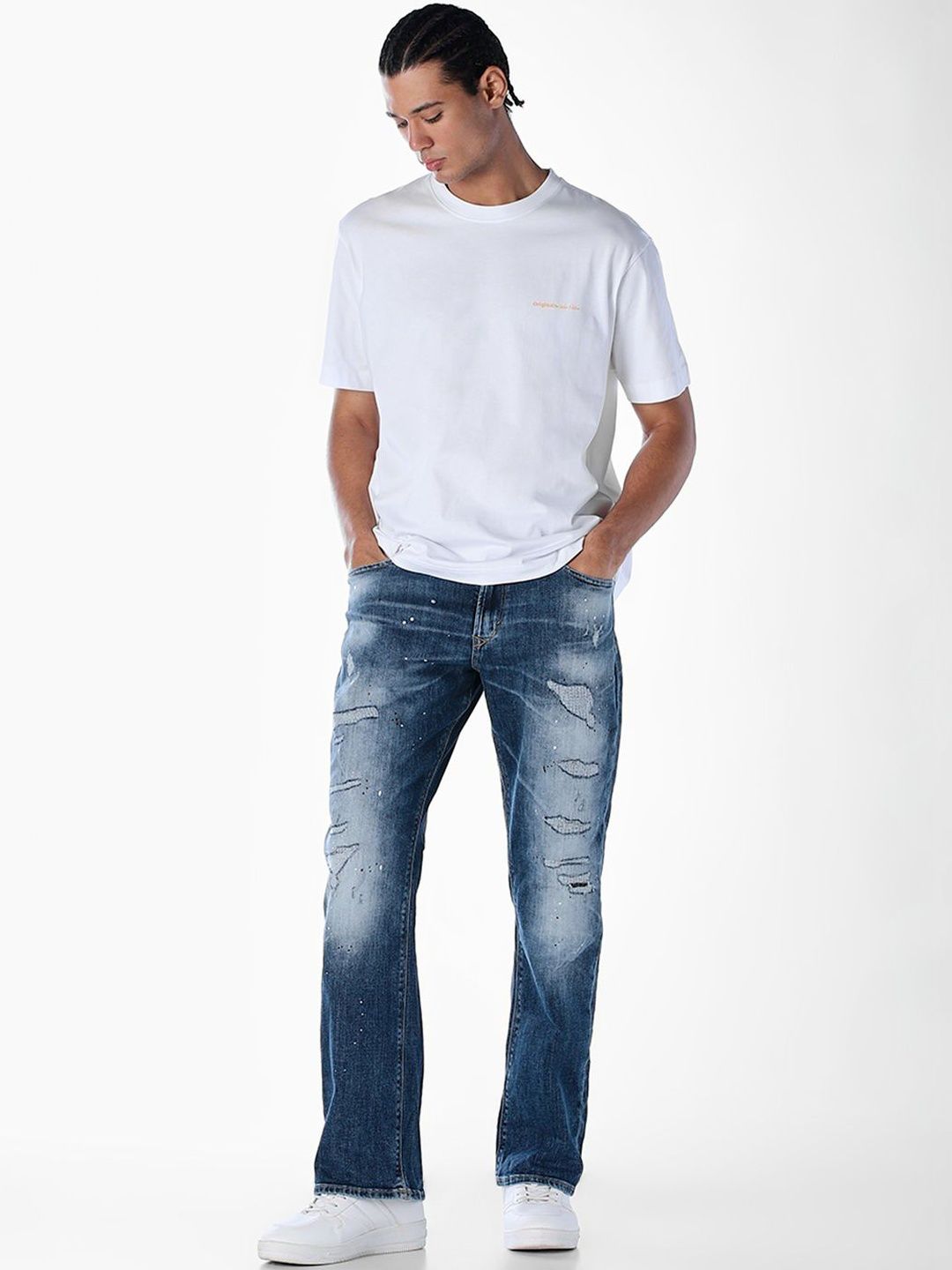 Clark Bootcut Low-Rise Highly Distressed Light Fade Stretchable Jeans