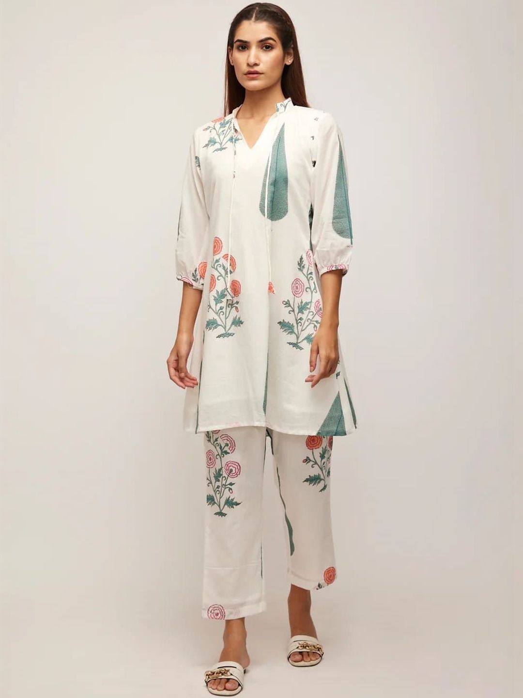 LERIYA FASHION Printed V Neck Tunic & Trousers Co-Ords