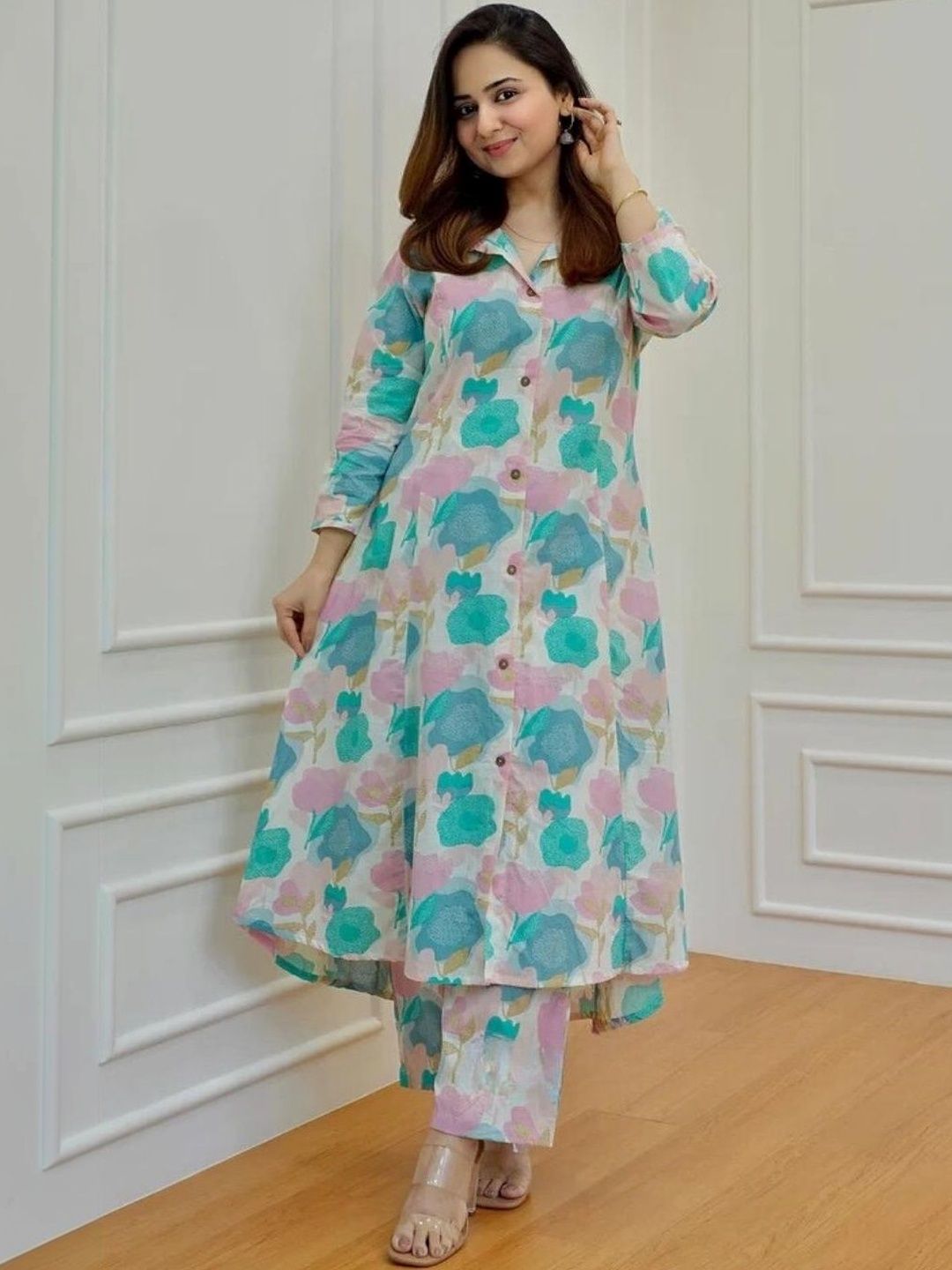 LERIYA FASHION Printed Shirt Collar Tunic & Trousers Co-Ords