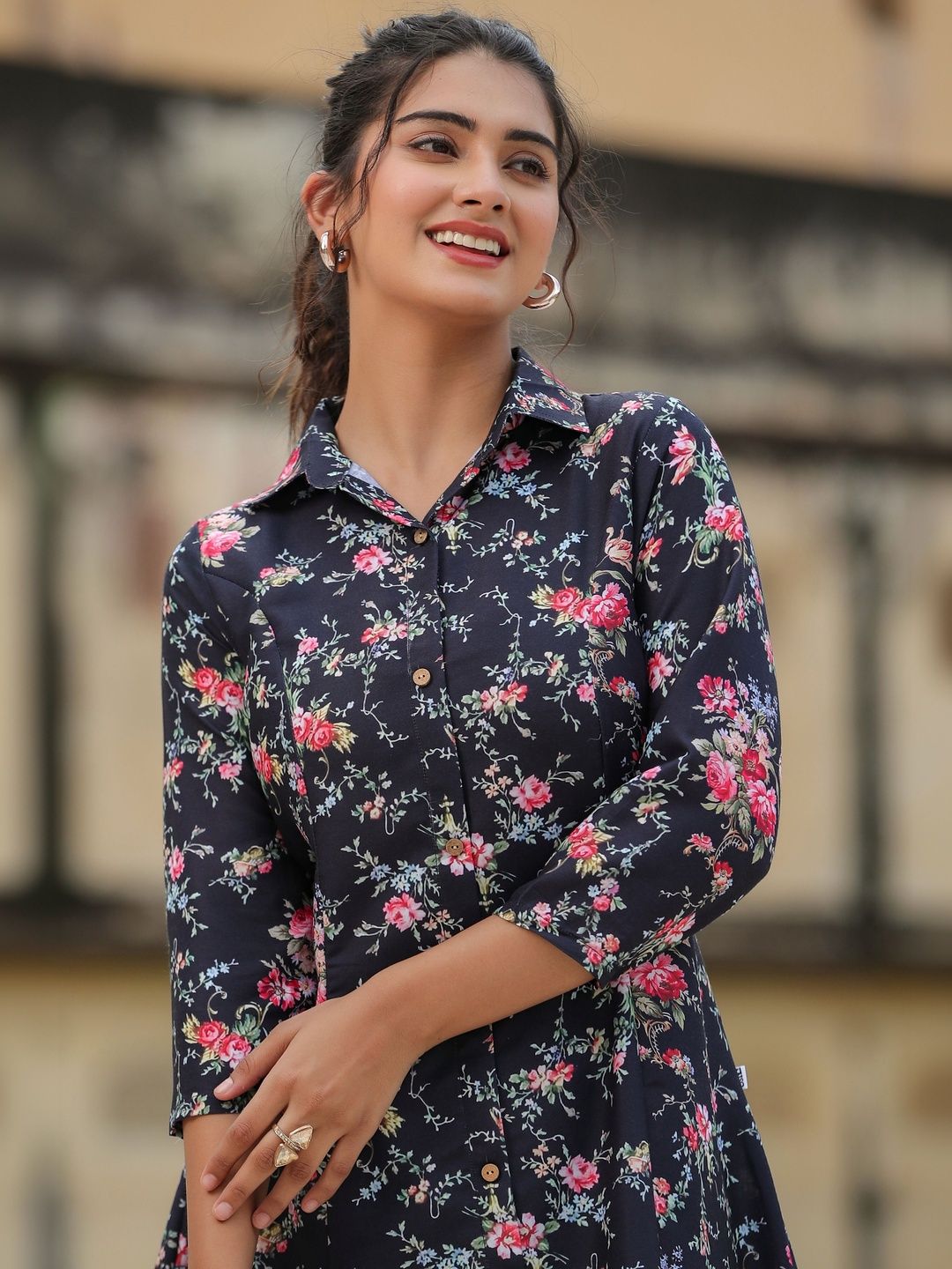 LERIYA FASHION Printed Shirt Collar Tunic & Trousers Co-Ords