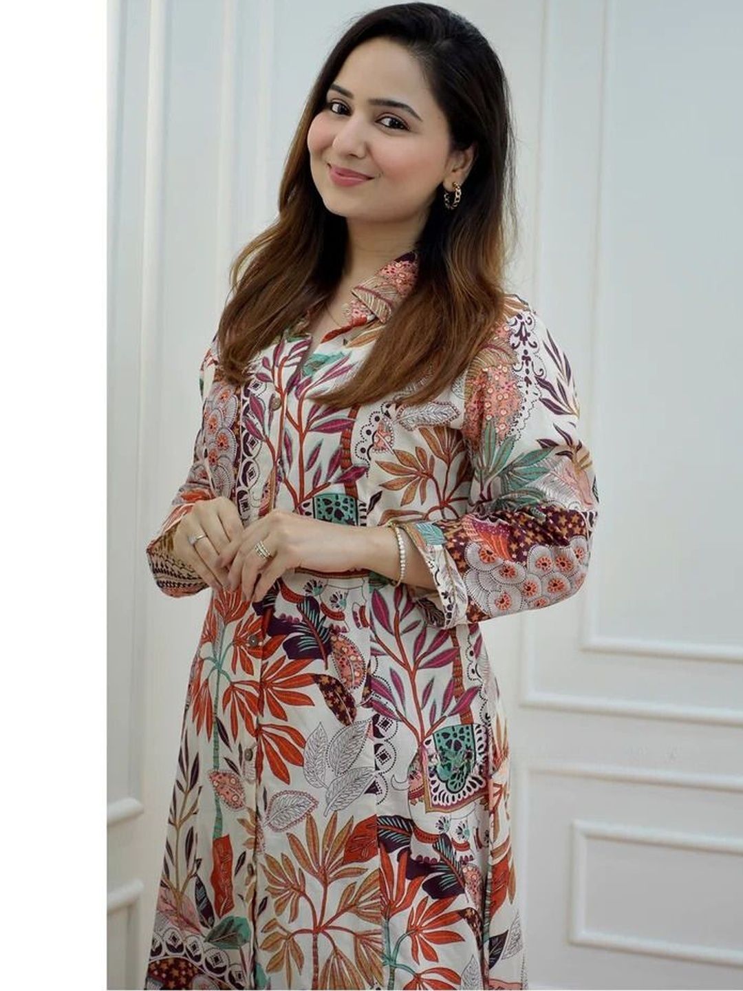 LERIYA FASHION Printed Shirt Collar Tunic & Trousers Co-Ords