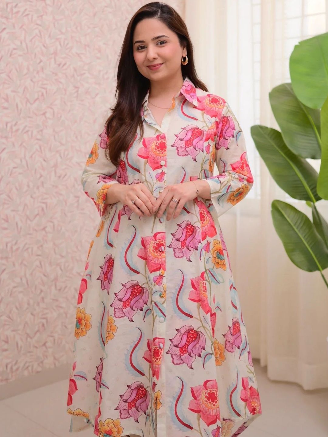 LERIYA FASHION Printed Shirt Collar Tunic & Trousers Co-Ords