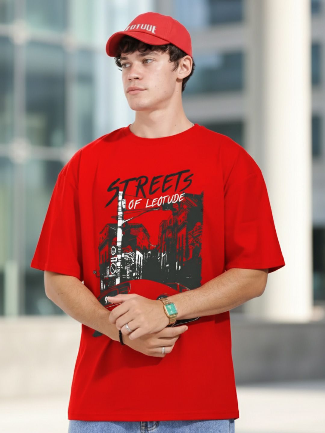 Leotude Men Graphic Printed Round Neck Cotton Oversized T-shirt
