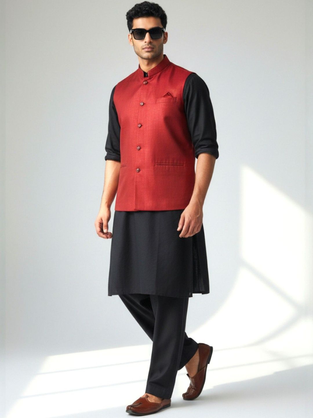 PRETANSHAH Mandarin Collar Neck Woven Nehru Jackets