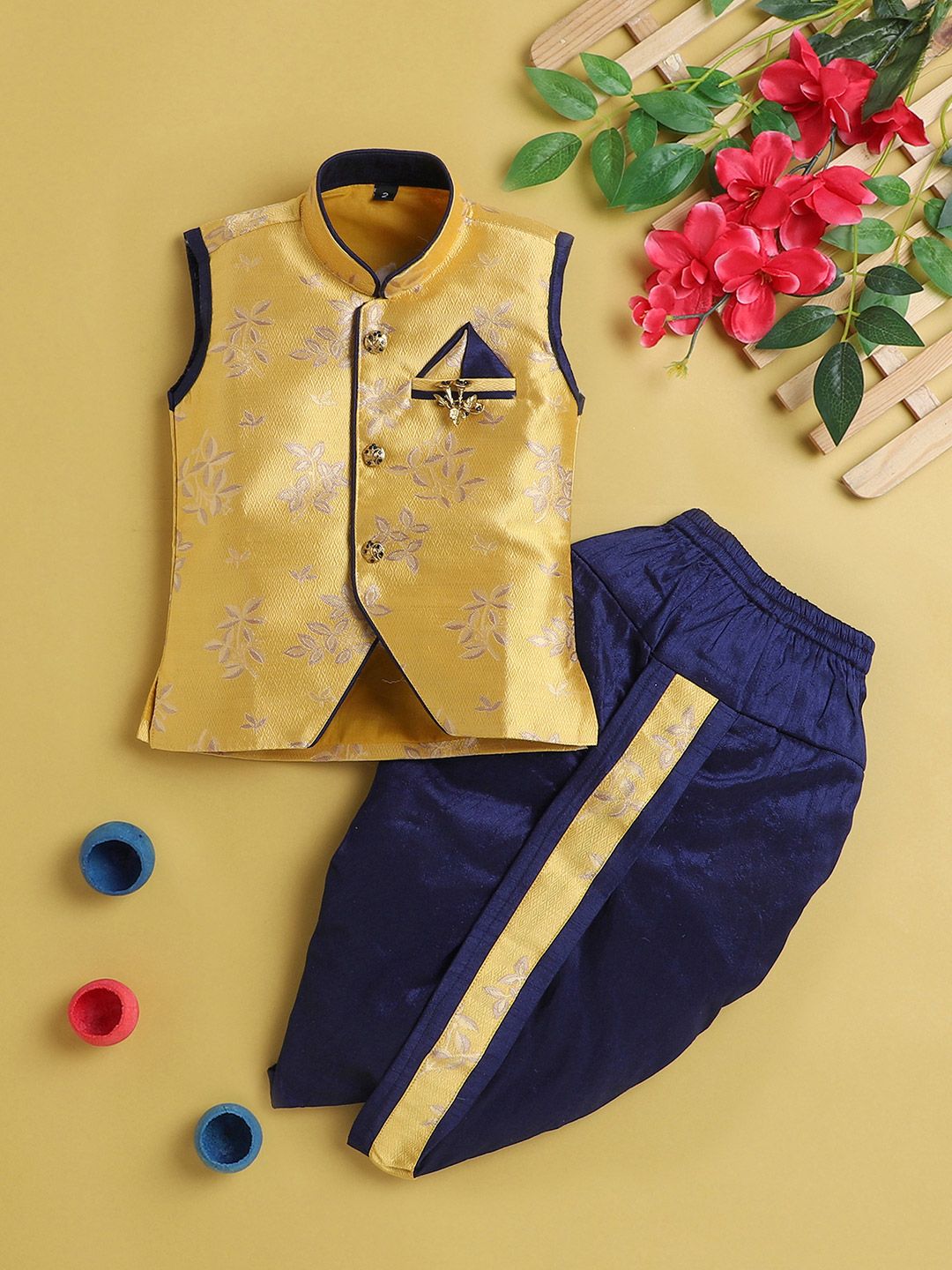 Sangria Boys Printed Mandarin Collar Kurta & Dhoti Pants Kurta Sets