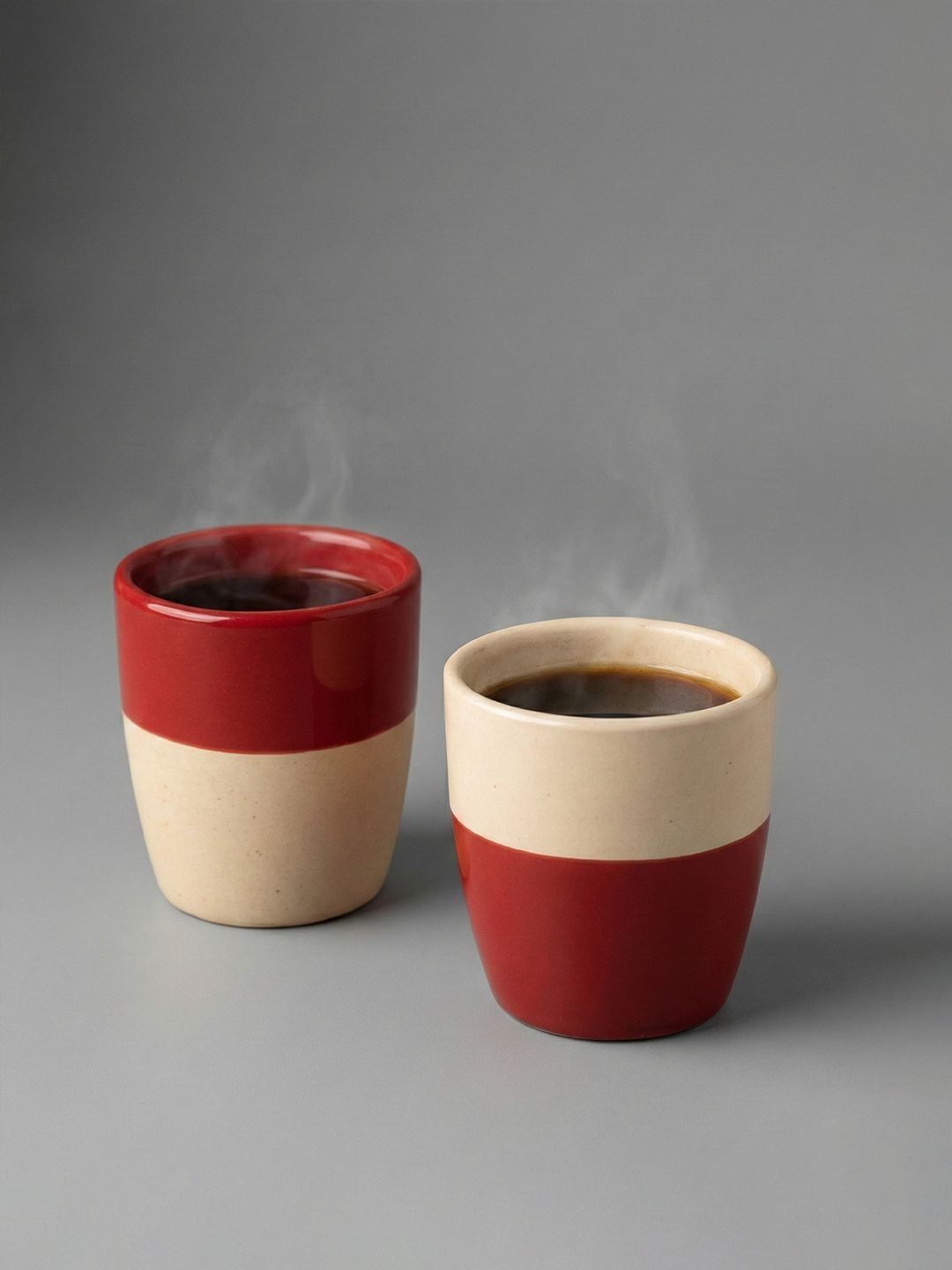 BlackCarrot White & Red Crafted Ceramics Solid Ceramic Glossy QTM Set of Cups and Mugs