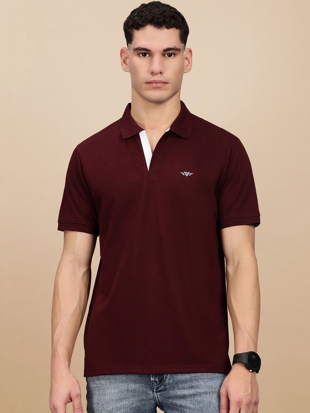 LUX VENUS Men Brand Logo Polo Collar T-shirt