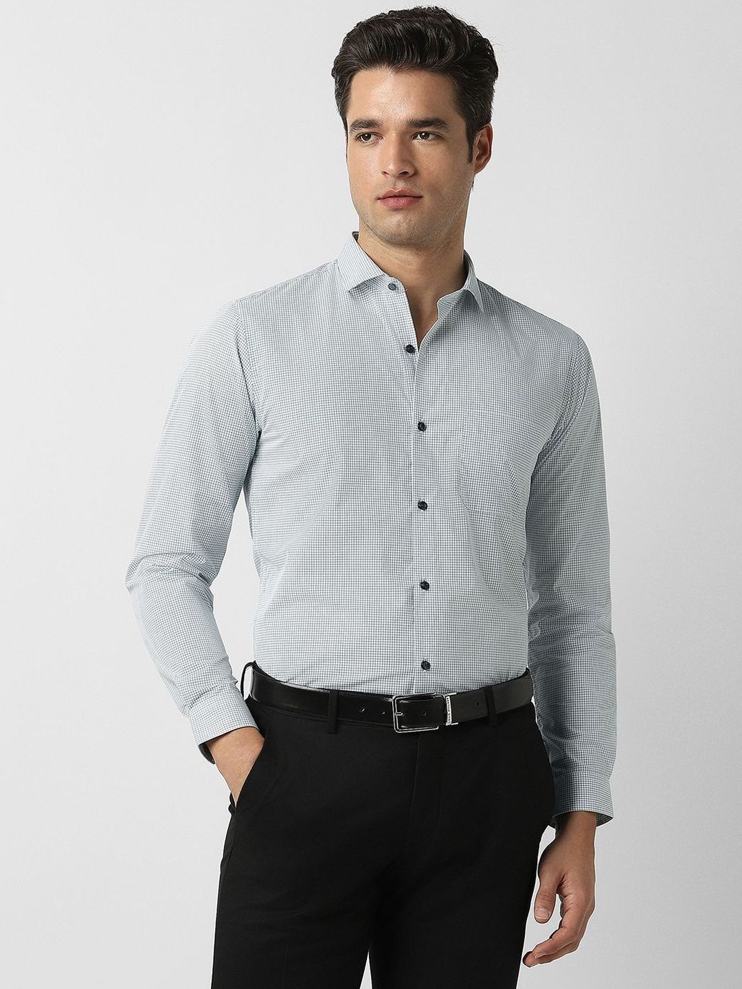 Peter England Peter England Men Slim Fit Micro Checks Checked Formal Shirt