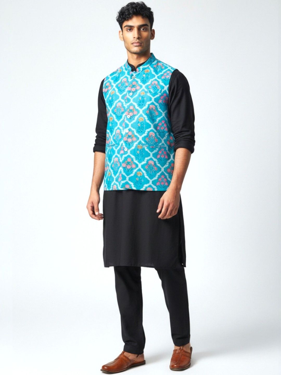 PRETANSHAH Printed Cotton Mandarin Collar Neck Woven Nehru Jackets