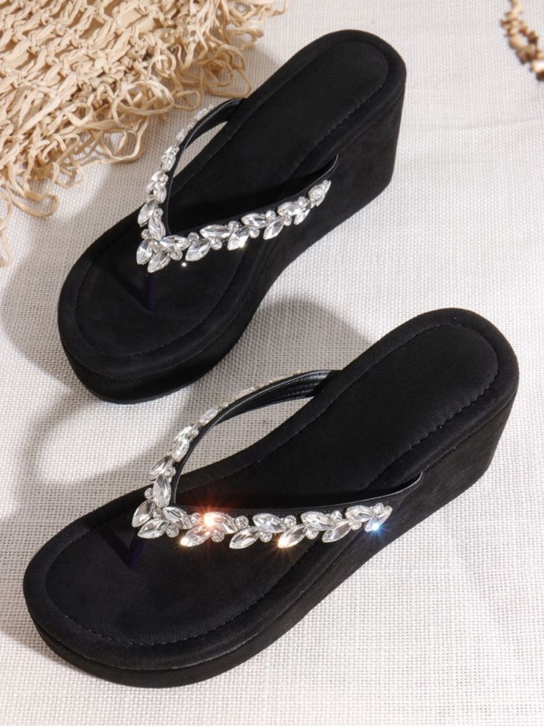 Try Me Embellished Suede Party Wedge Sandals