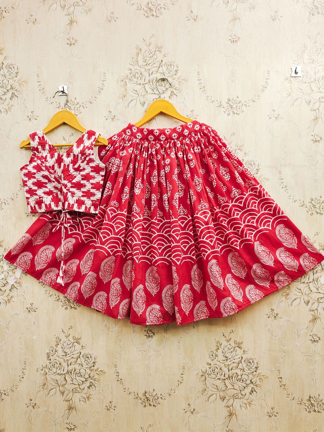JOVK DESIGN Girls Printed Block Print Ready to Wear Lehenga &
