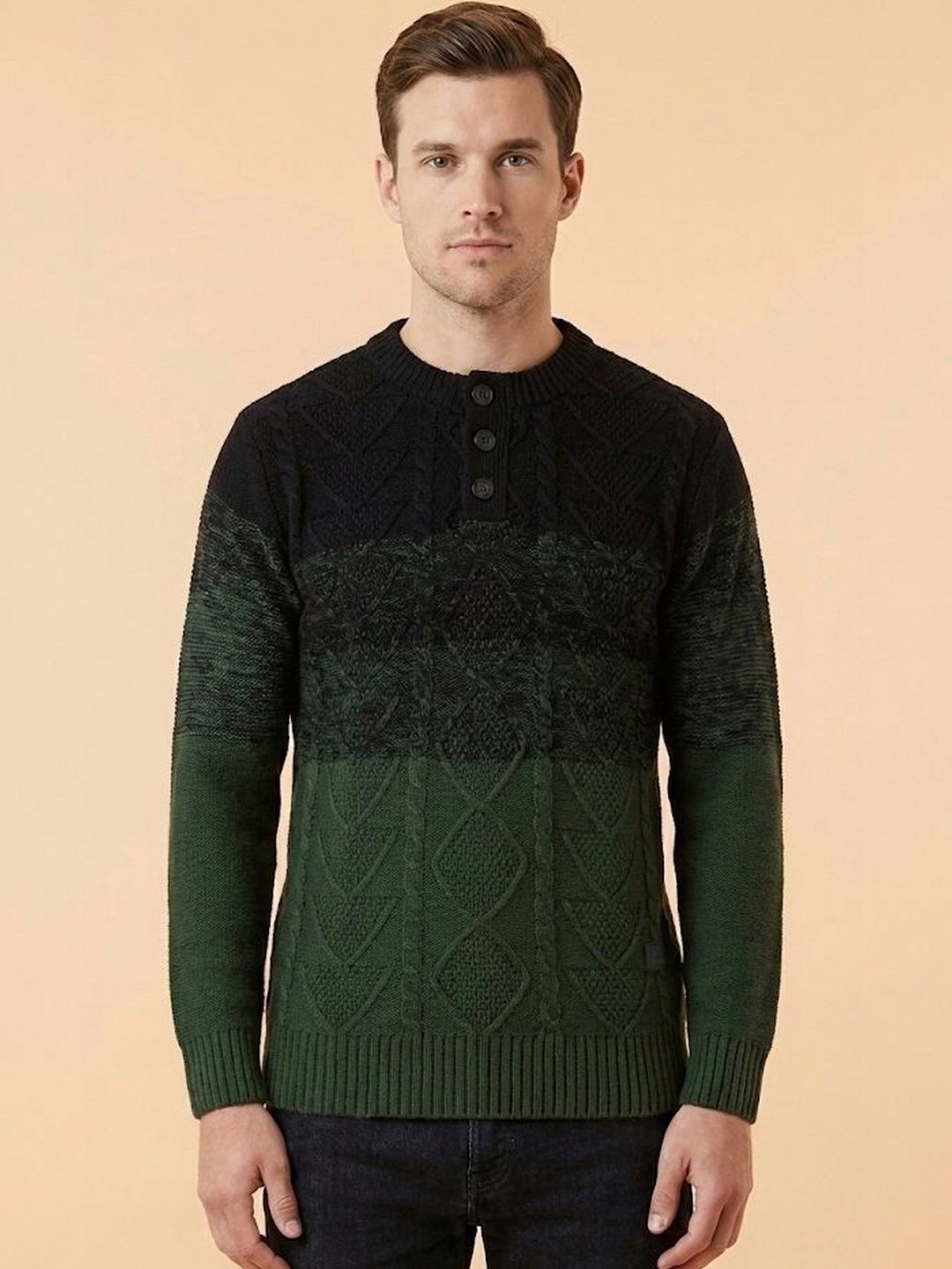 The Roadster Lifestyle Co Self Design Round Neck Pullover Sweater