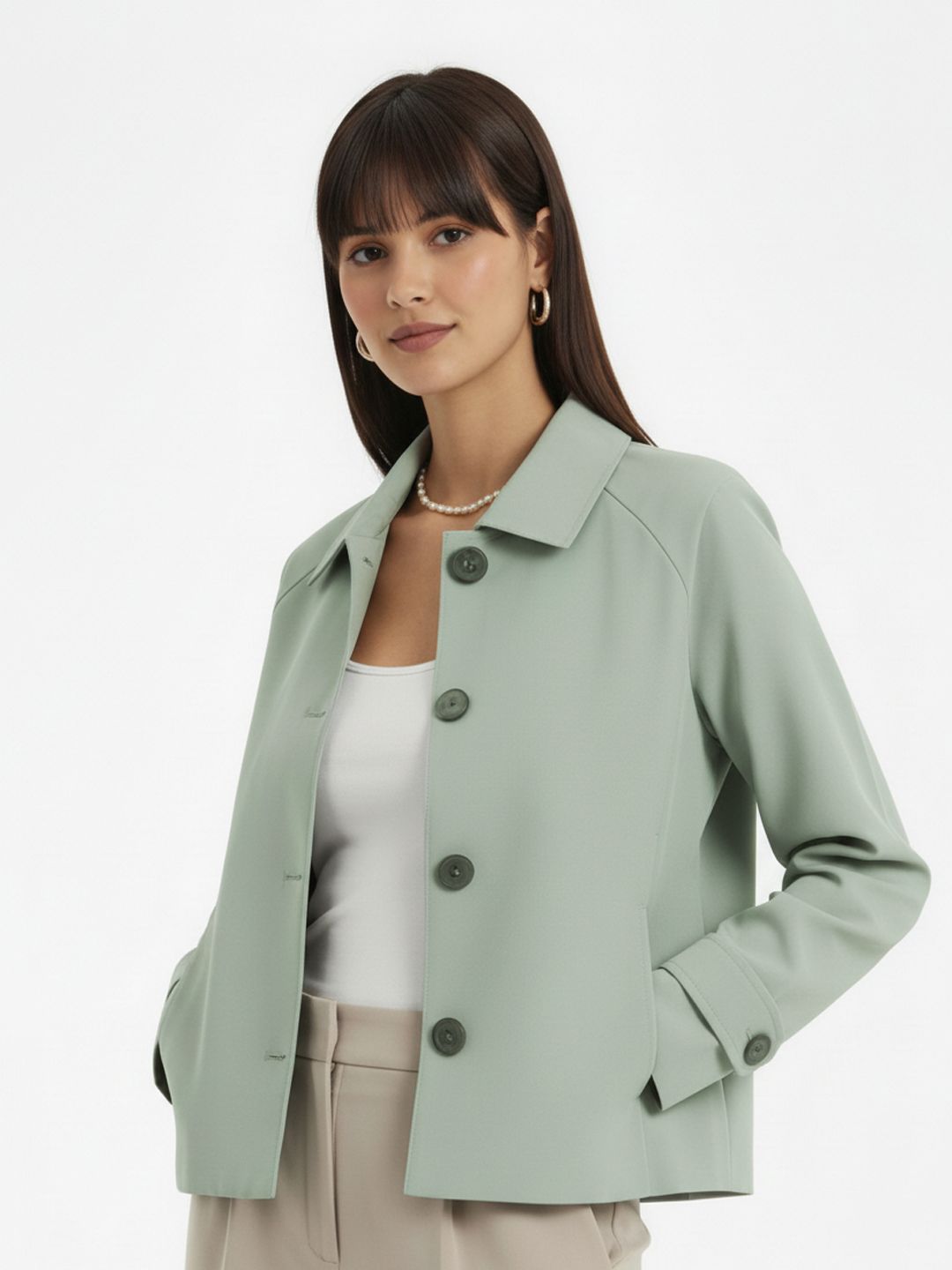 glitchez Spread Collar Pure Cotton Tailored Jacket with Tab Button Sleeves deal from myntra