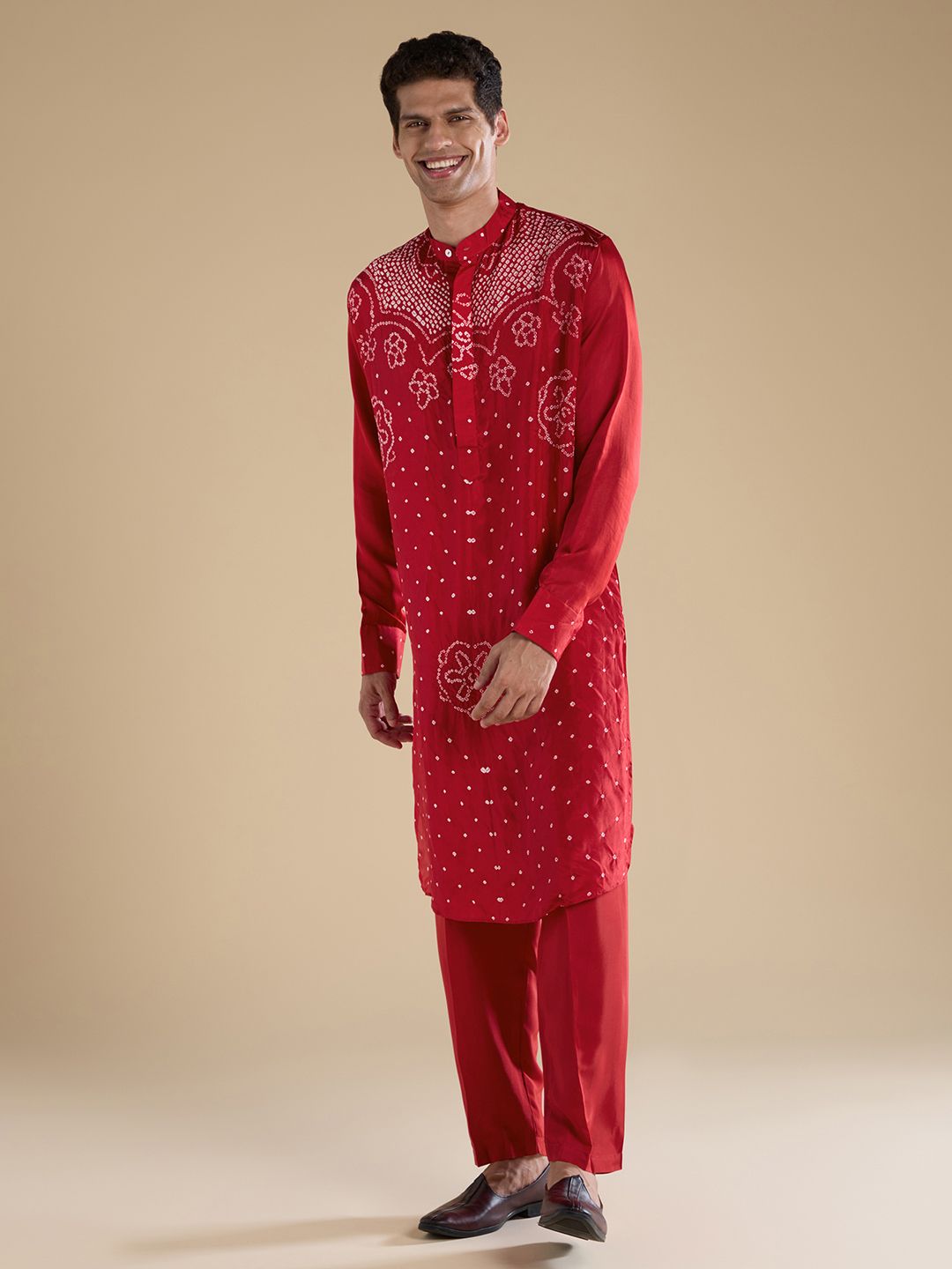 KALKI Fashion KALKI Fashion Men Bandhani Printed Regular Kurta with Trousers