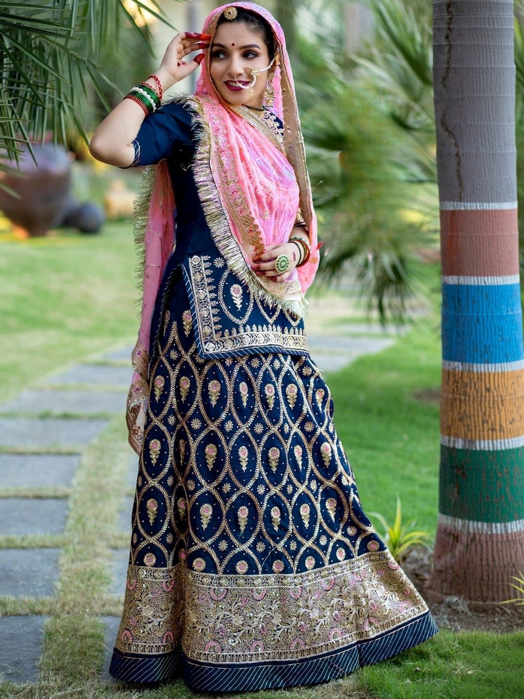 KALYANI TEXTILE Embroidered Sequinned Semi-Stitched Lehenga & Unstitched Blouse With Dupatta
