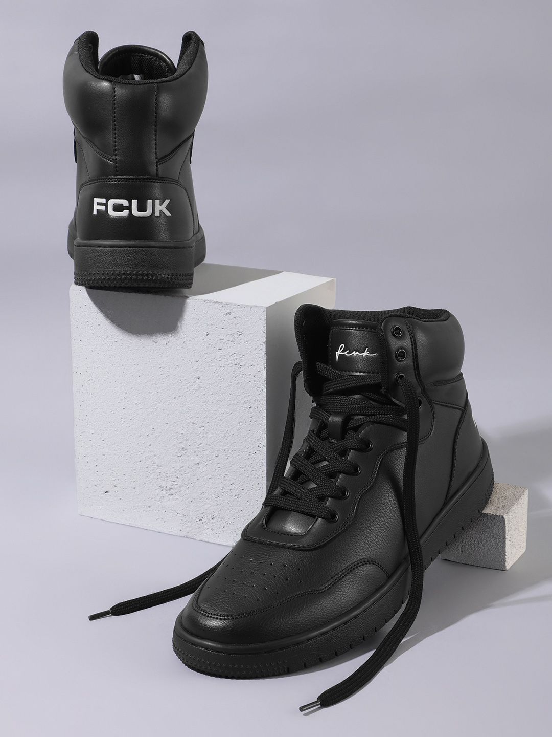 FCUK Men Mid-Top Perforated Detail Sneakers