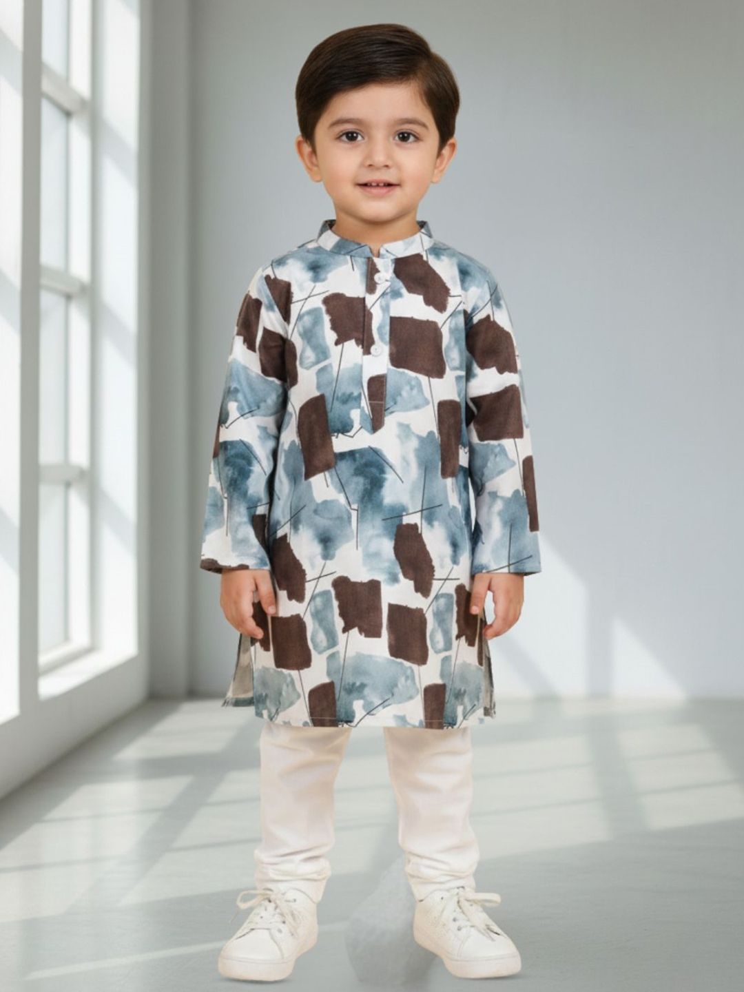 Sethukrishna Boys Printed Regular Pure Cotton Kurta with Pyjamas