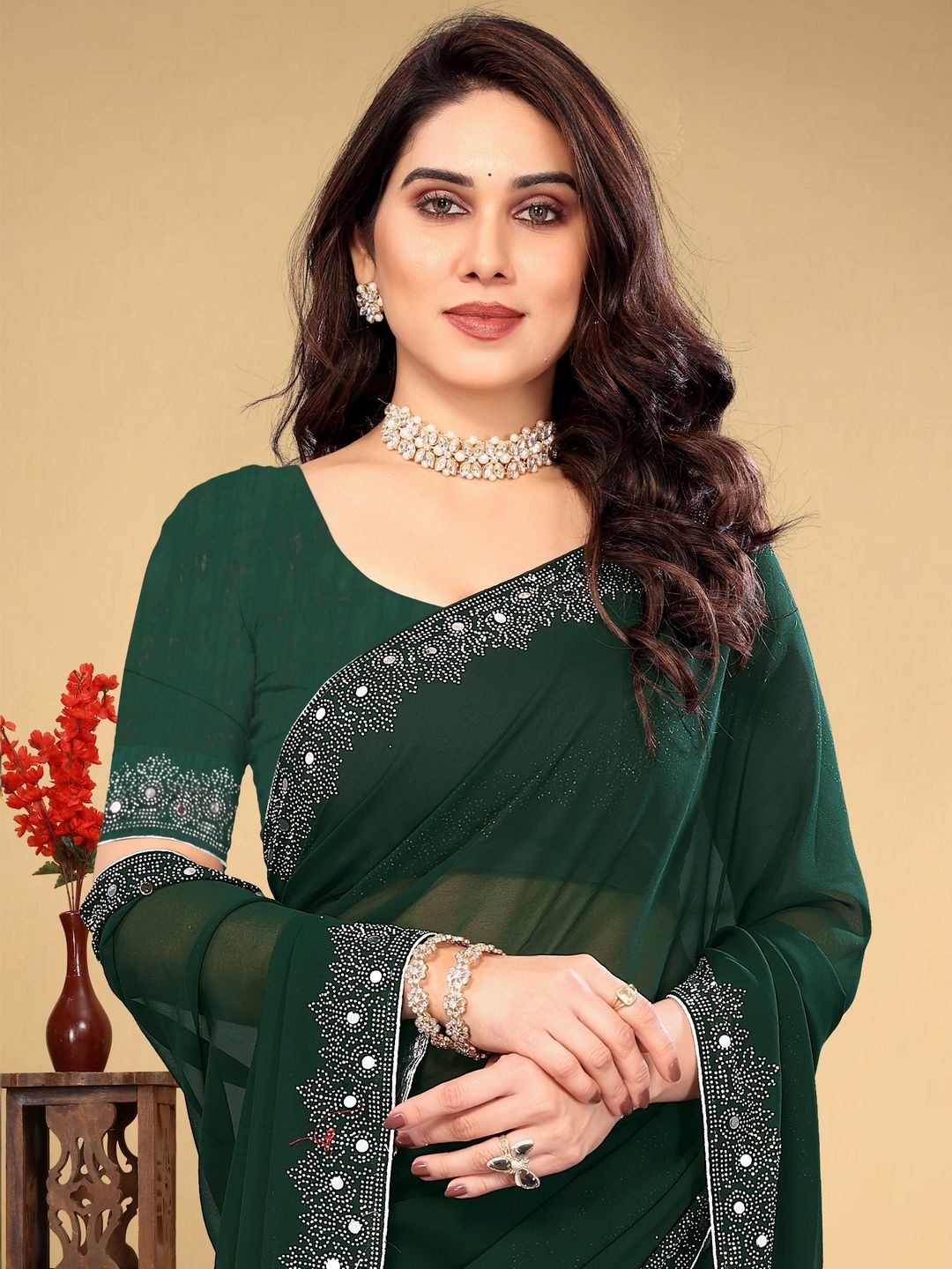 VEERAIVA Embellished Sequinned Silk Cotton Heavy Work Paithani Saree