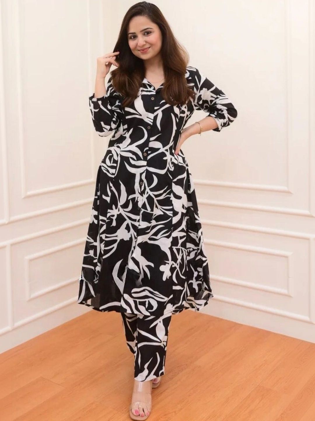 LERIYA FASHION Printed Shirt Collar Tunic & Trousers Co-Ords