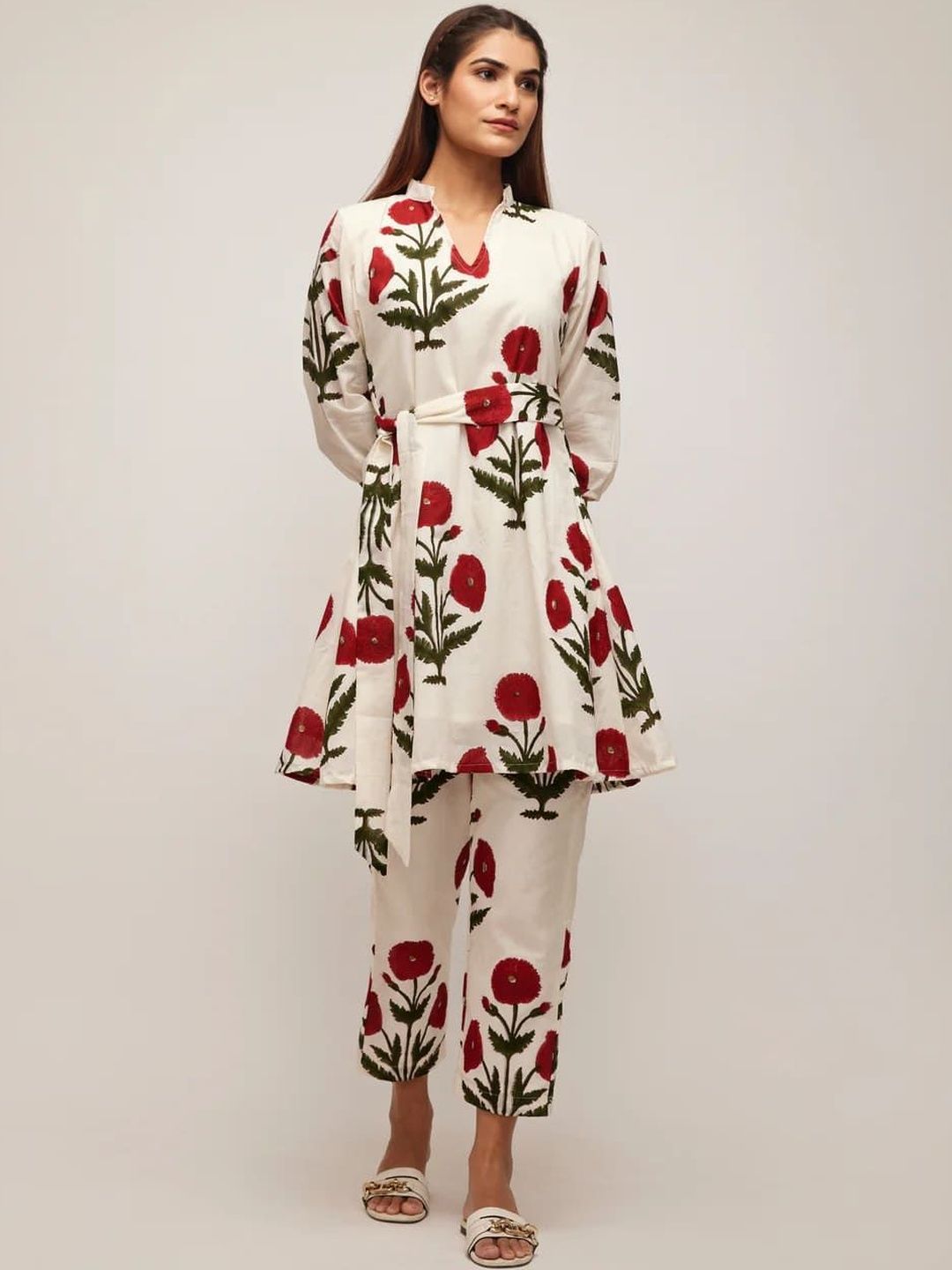 LERIYA FASHION Printed Mandarin Collar Tunic & Trousers Co-Ords
