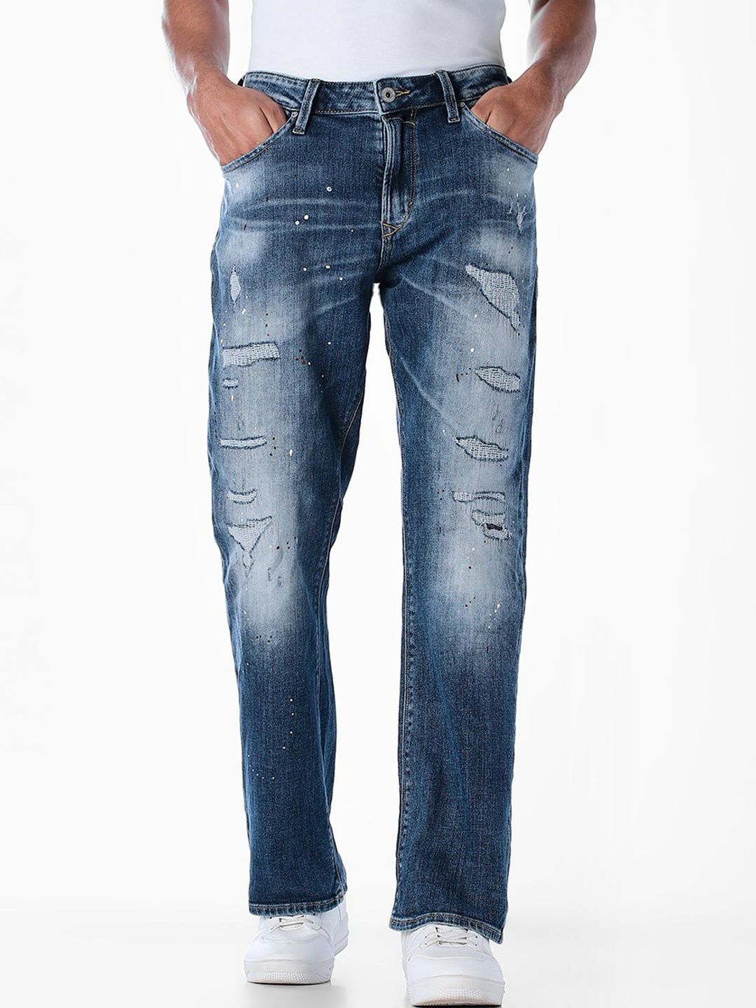 Clark Bootcut Low-Rise Highly Distressed Light Fade Stretchable Jeans