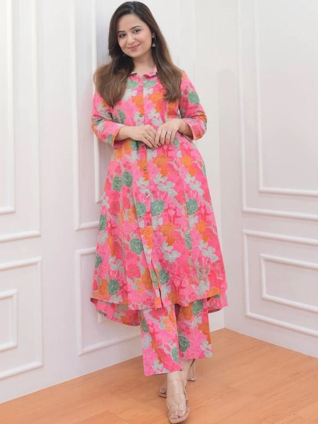 LERIYA FASHION Printed Shirt Collar Tunic & Trousers Co-Ords