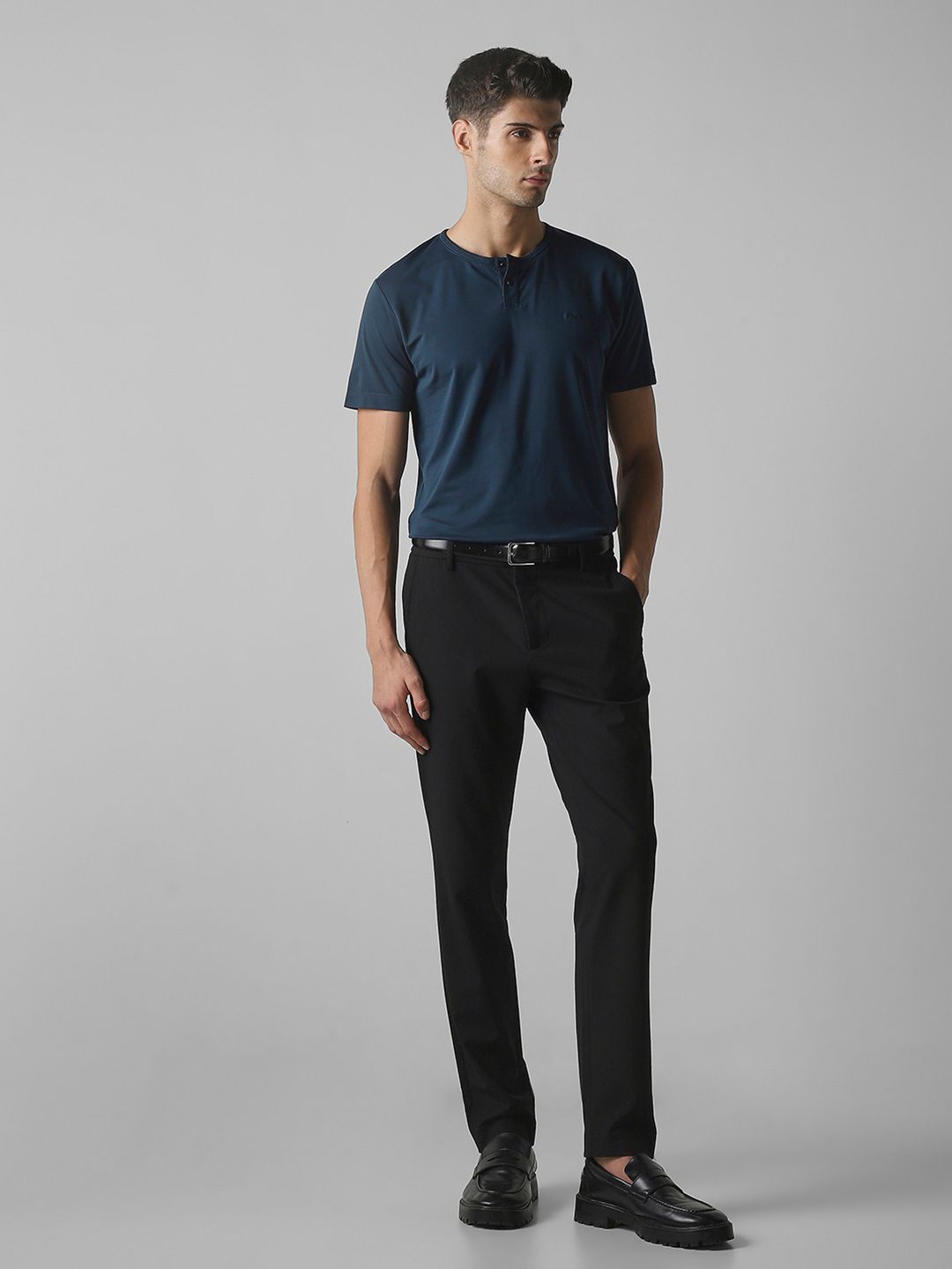 Mufti Men Henley Neck Applique Slim Fit T-shirt
