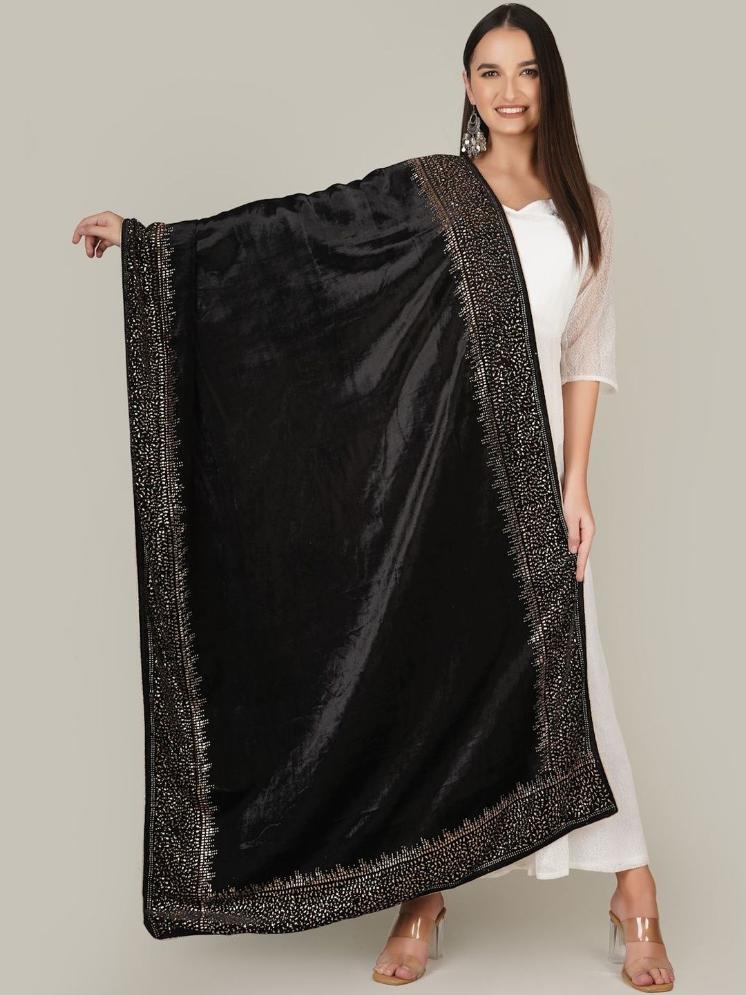 A R SILK DUPATTA HUB Velvet Dupatta with Mukaish