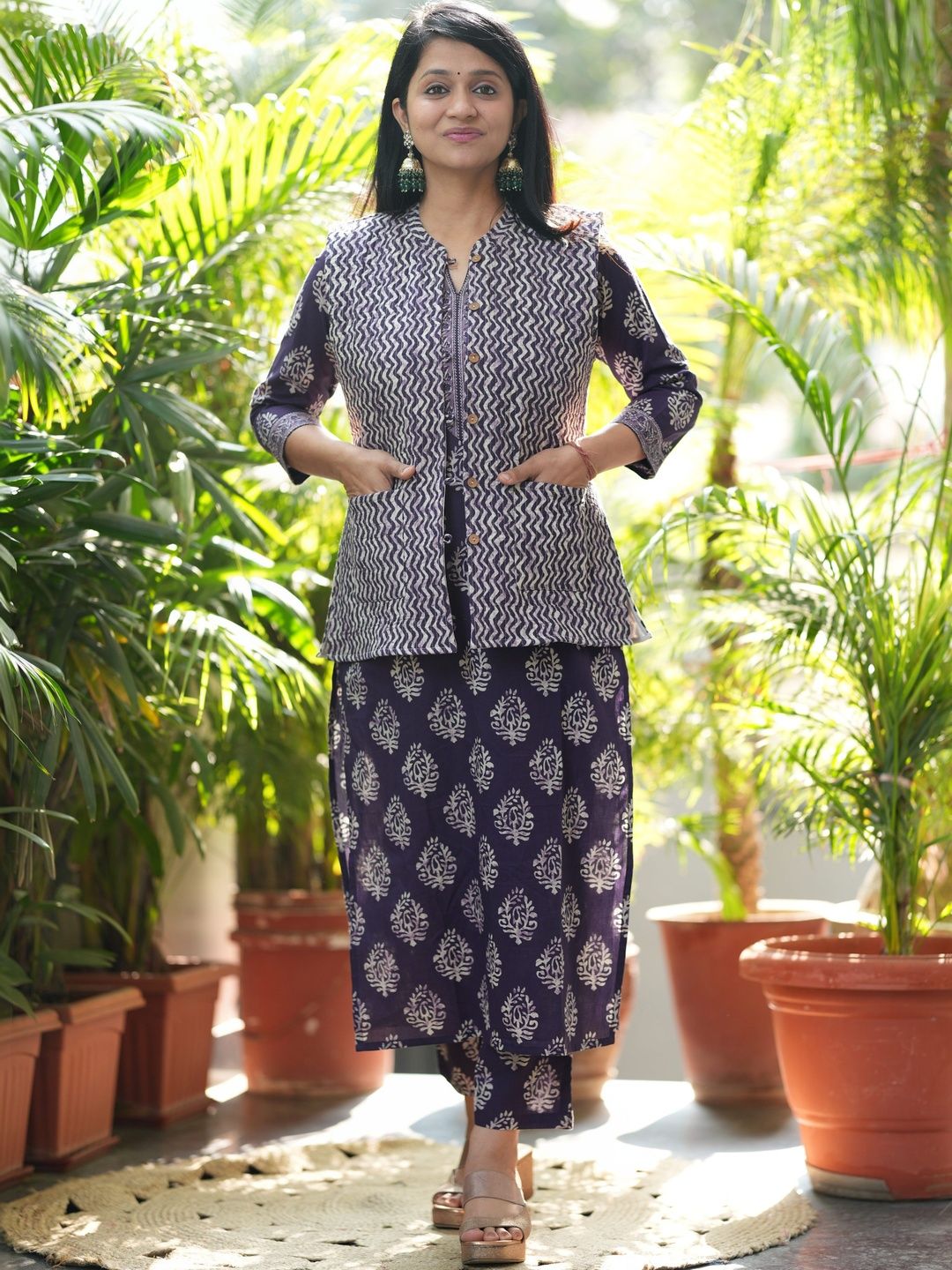 Dholkee Women Ethnic Motifs Printed Regular Pure Cotton Kurta with Trousers