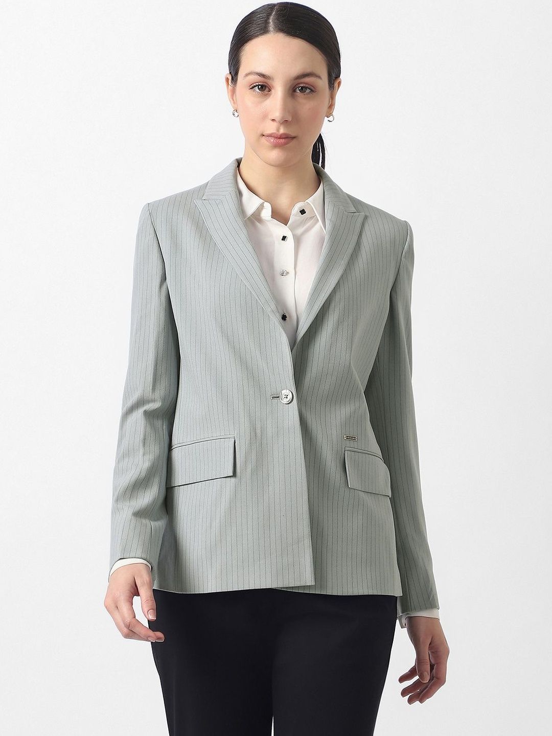 Van Heusen Woman Striped Notched Lapel Single-Breasted Formal Blazers