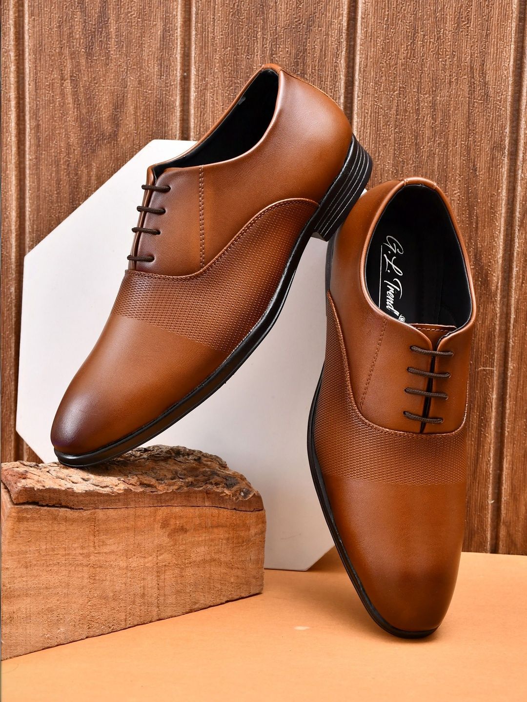 G L Trend Textured Leather Pointed Toe Lace-Ups Formal Oxfords