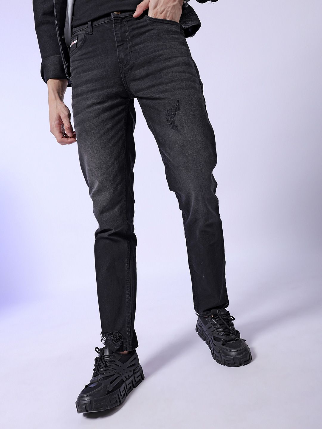 The Indian Garage Co Men Black Slim Fit Clean Look Stretchable Jeans