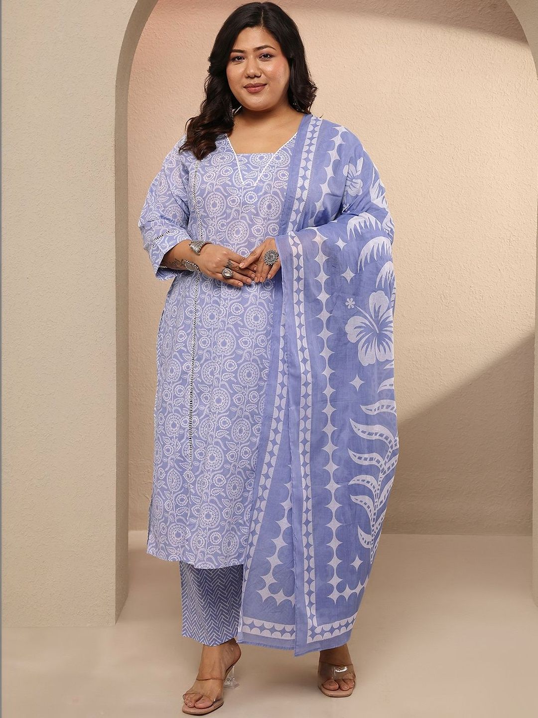 Extra Love By Libas Plus Size Ethnic Motifs Printed Kurta with Palazzos & With Dupatta