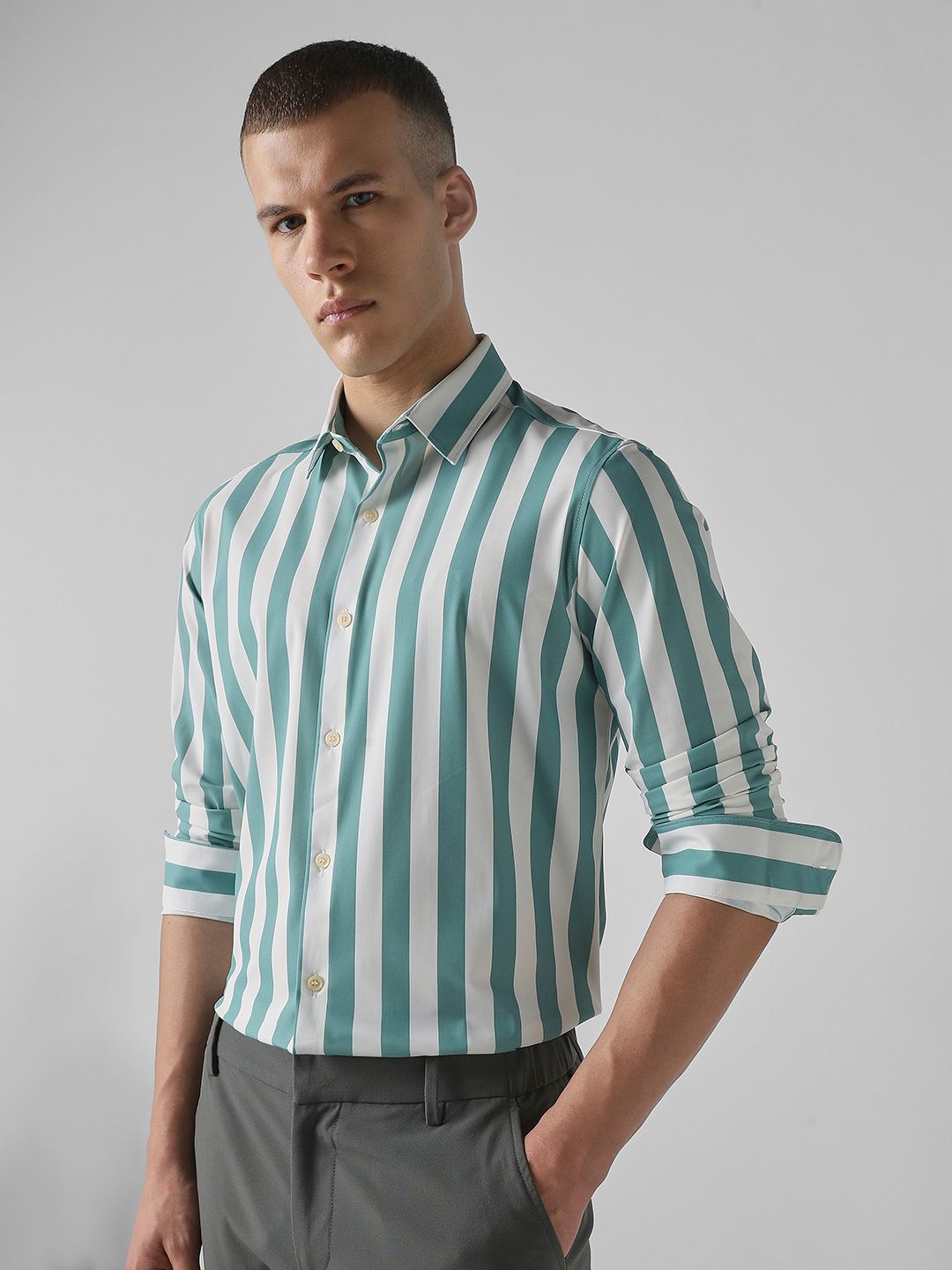 Men Striped Casual Shirt Mufti Men Slim Fit Spread Collar Vertical Striped Casual Shirt