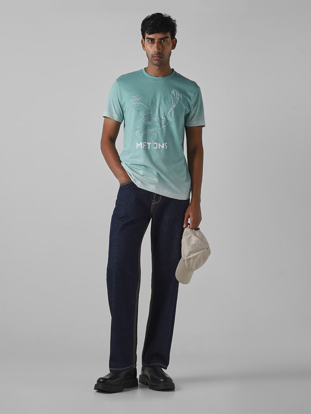 Mufti Men Graphic Printed Round Neck Cotton Slim Fit T-shirt