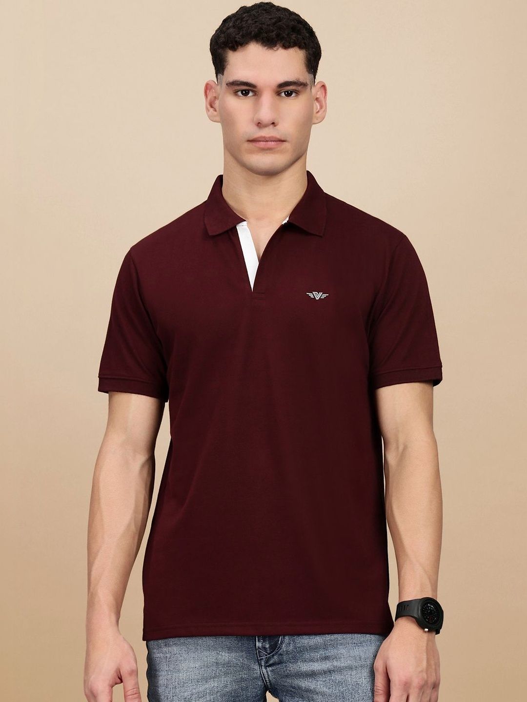 LUX VENUS Men Brand Logo Polo Collar T-shirt