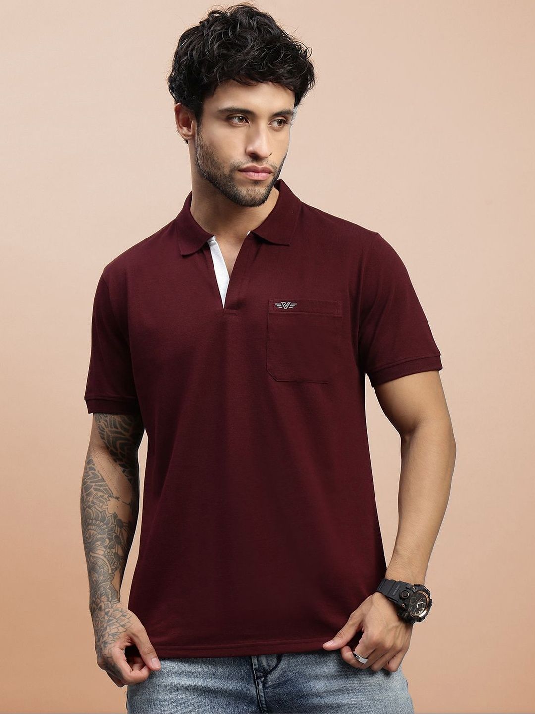 LUX VENUS Men Polo Collar Pockets T-shirt