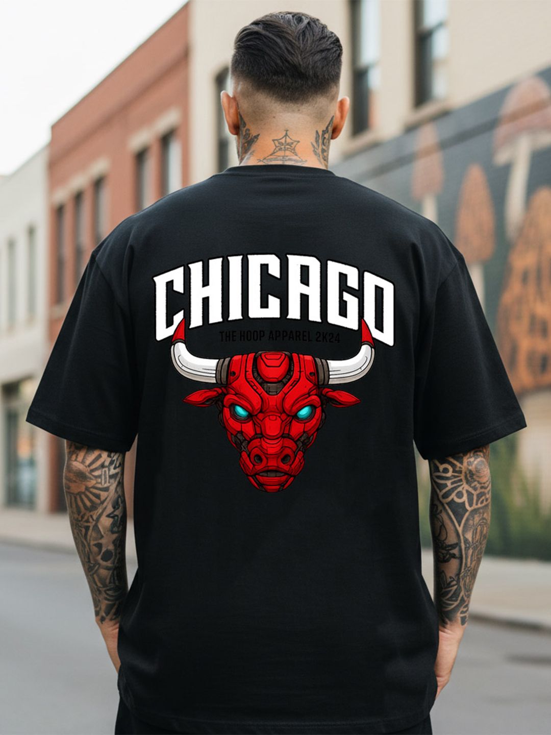 LONDON STREETS Men Chicago Bulls Printed Drop-Shoulder Sleeves T-shirt
