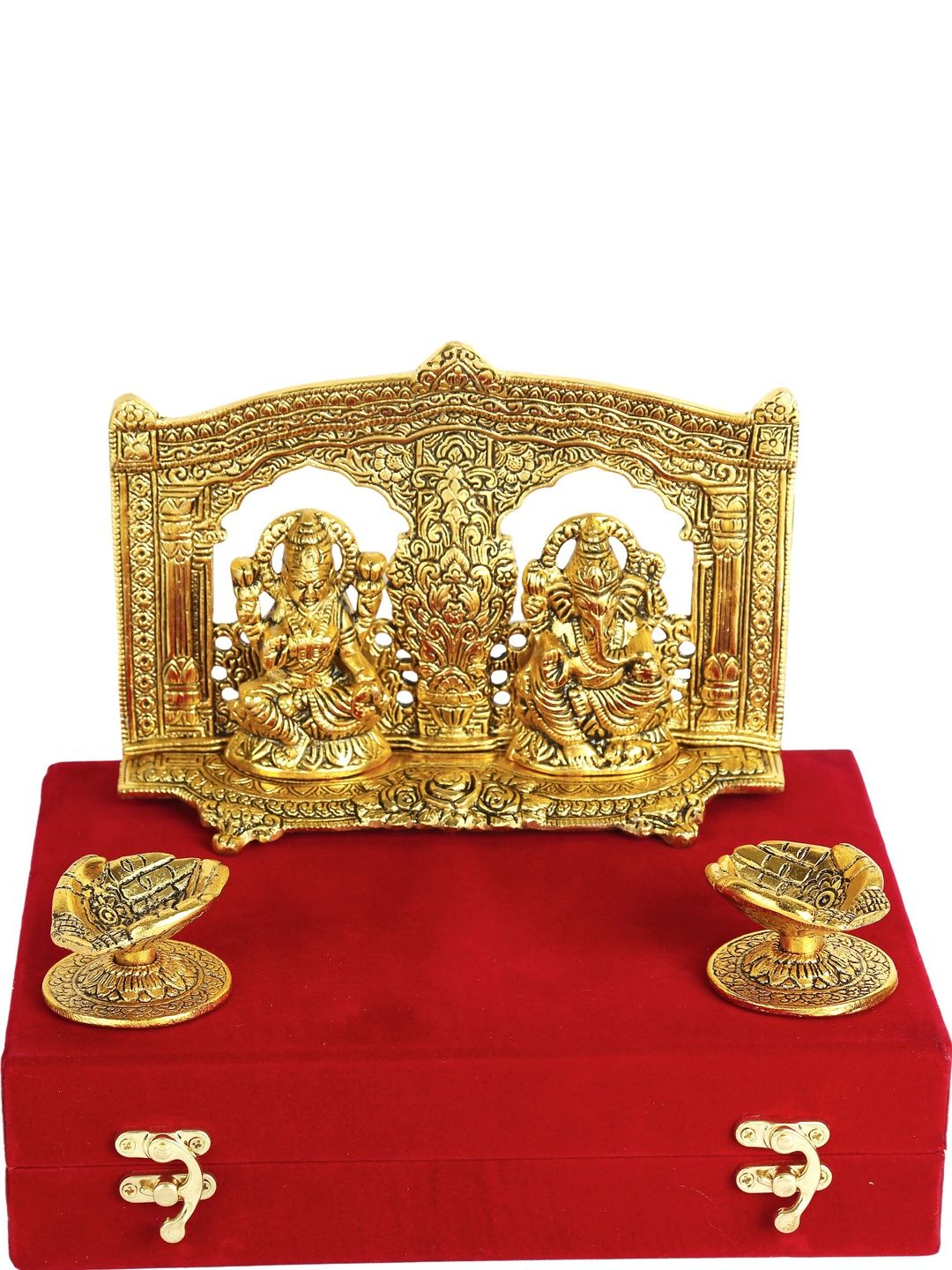 RKONECT Gold-Toned 3 Pieces Laxmi Ganesh With Diya Gift Set