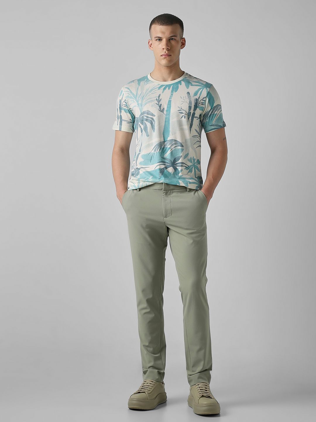 Mufti Men Floral Printed Round Neck Cotton Slim Fit T-shirt