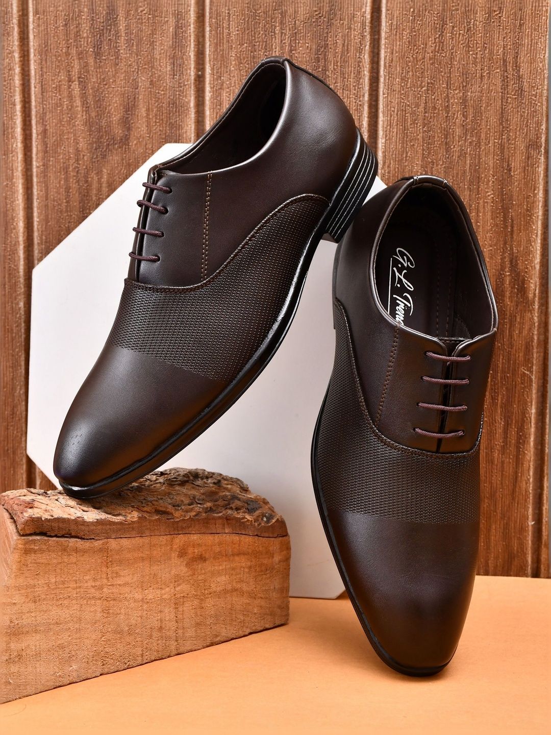 G L Trend Textured Leather Pointed Toe Lace-Ups Formal Oxfords