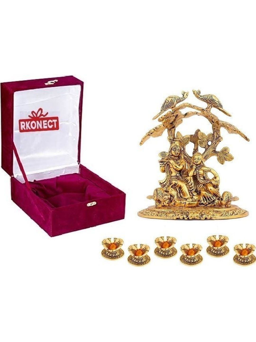 RKONECT Gold-Toned 7 Pieces Radha Krishna & Diya Gift Set