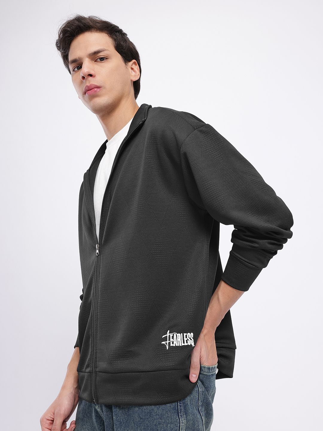 glitchez Mock Collar Typography Detail Sweatshirt
