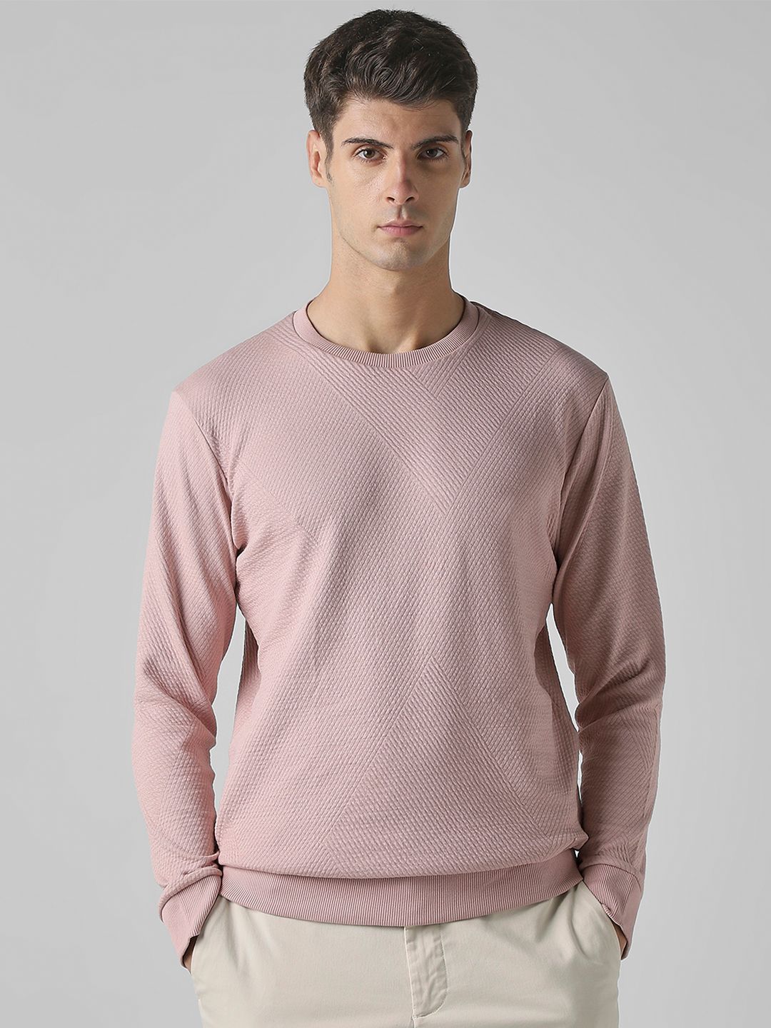 Mufti Men Self Design Slim Fit Sweatshirt