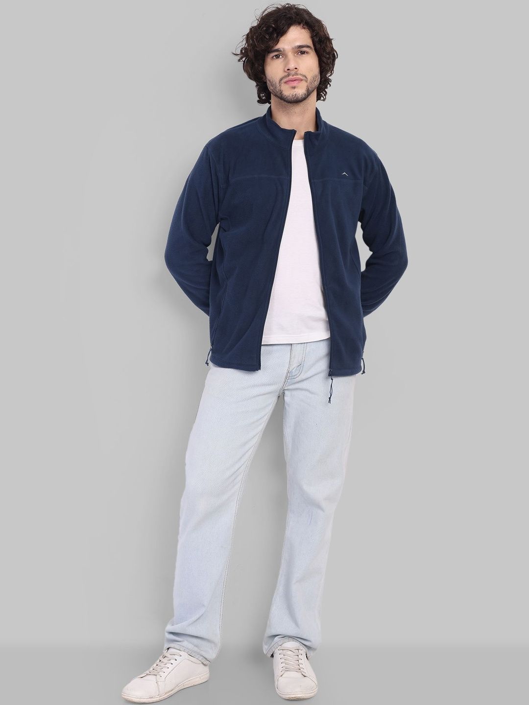 Adventra Sports Men French Navy Lightweight Woven Fleece Full Zip Jacket