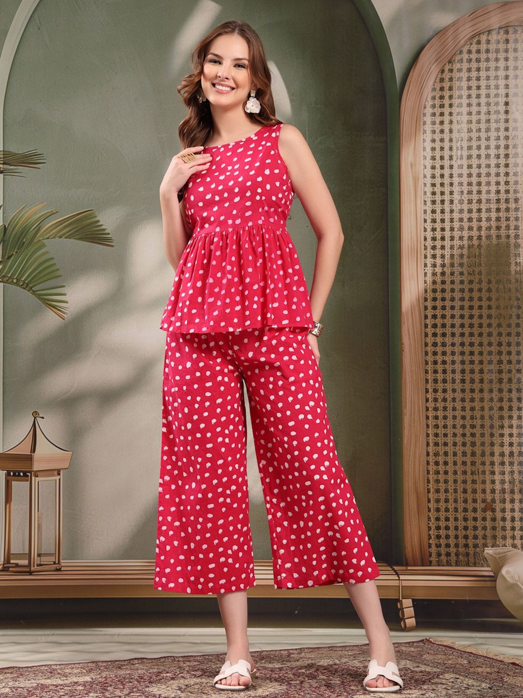 KALINI Printed Round Neck Top & Palazzos Co-Ords